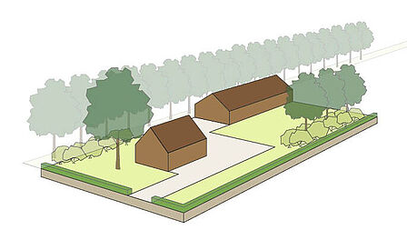 Illustratie kleinschalig bedrijf in groene omgeving